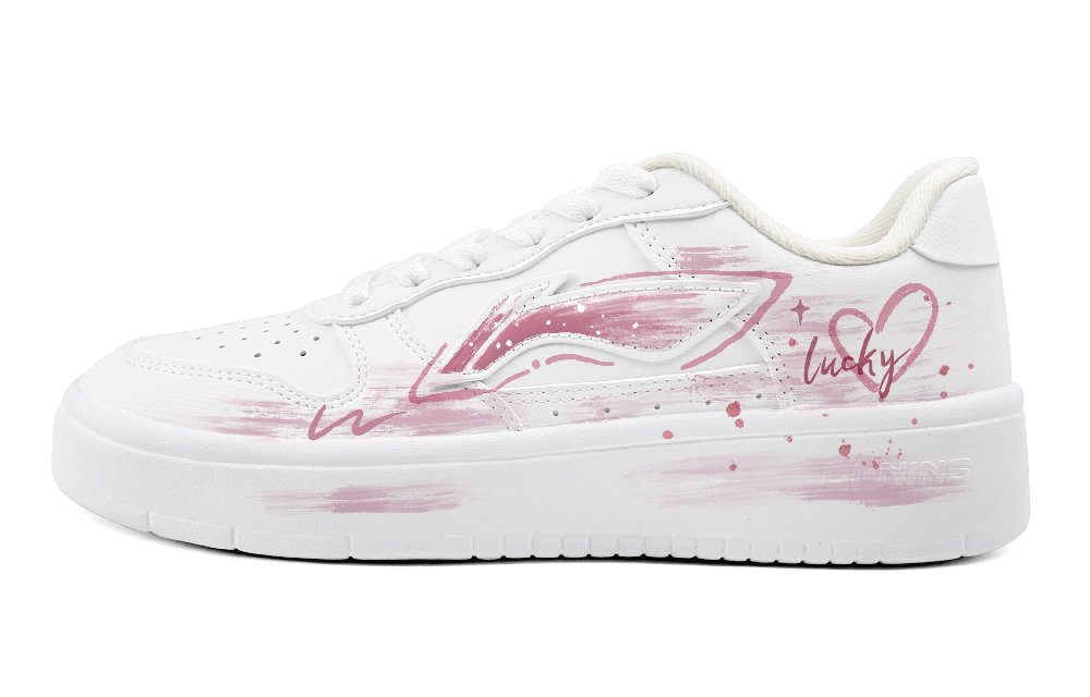 LiNing Pontoon Boats Cushioning, Wear Resistant Low Top Skateboard Shoes Women's White Pink