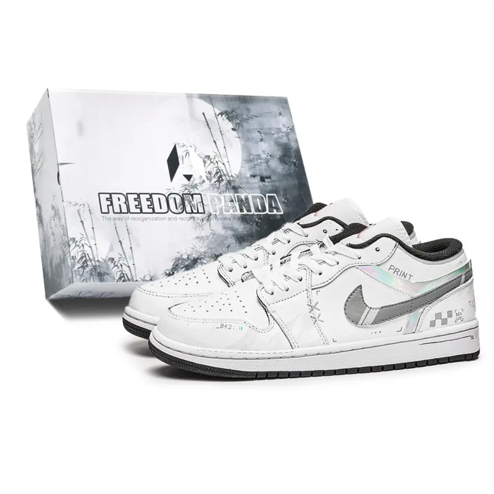 Nike Dunk Free Panda, Box, Printed Set Abrasion Resistant Low top Skateboard Shoes Unisex White Gray