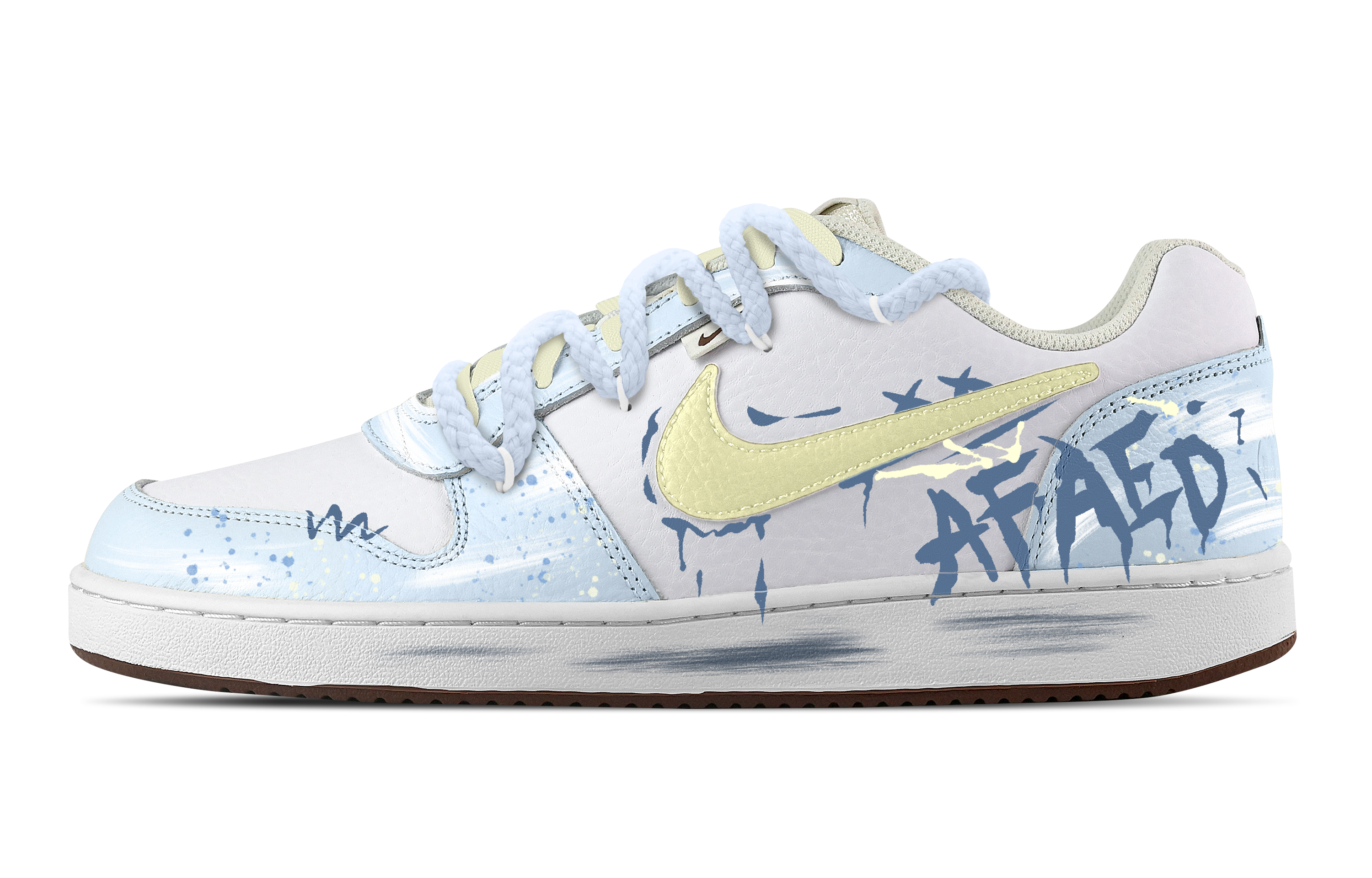 Nike EBERNON Crazy Eye Graffiti Abrasion Resistant Low top Skateboard Shoes Men's Blue Yellow