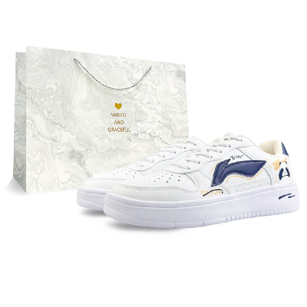 LiNing Pontoon Boats Anti-Slip And Wear-Resistant Breathable Low-Top Skateboard Shoes Men's White Blue