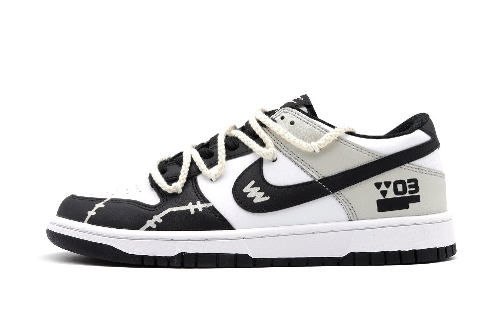Nike Dunk Low 'White/Black' Panda, Future Mecha, Rope Deconstruction Low Top Skateboard Shoes Women's Black White