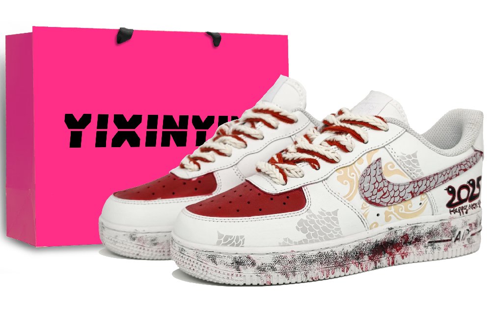 Nike Air Force 1 Anti Slip Wear Resistant Low Top Skateboard Shoes Unisex Crimson Dragon Red