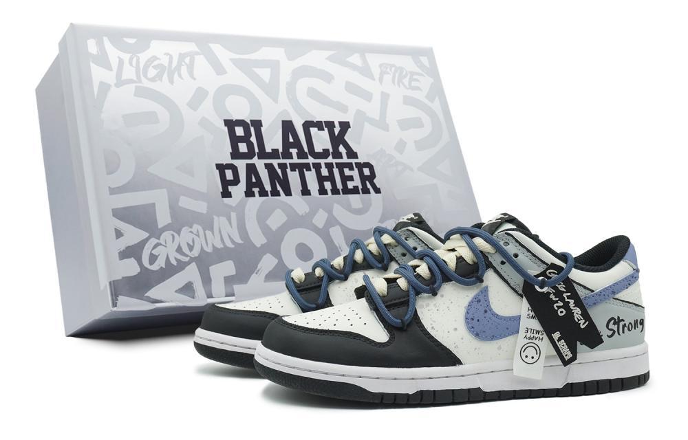Nike Dunk Low-Top Skateboard Shoes Men's Black White Blue