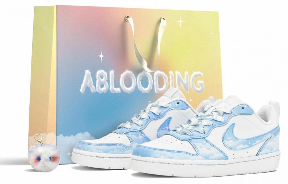 Nike Court Borough Low ABLOODING Starry Sky Collection Low Top Skateboard Shoes GS Blue White