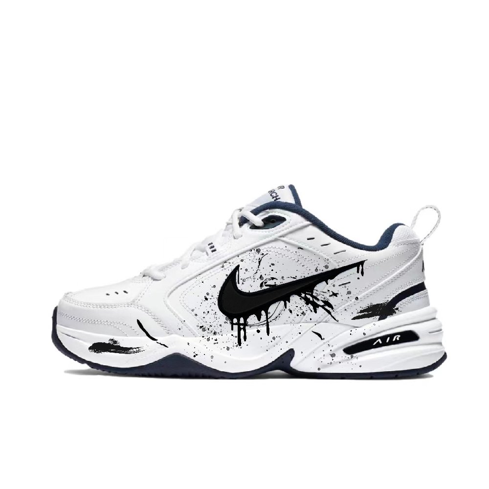 Nike Air Monarch 4 Anti-Slip Wear-Resistant Low-Top Chunky Sneakers Unisex White Black