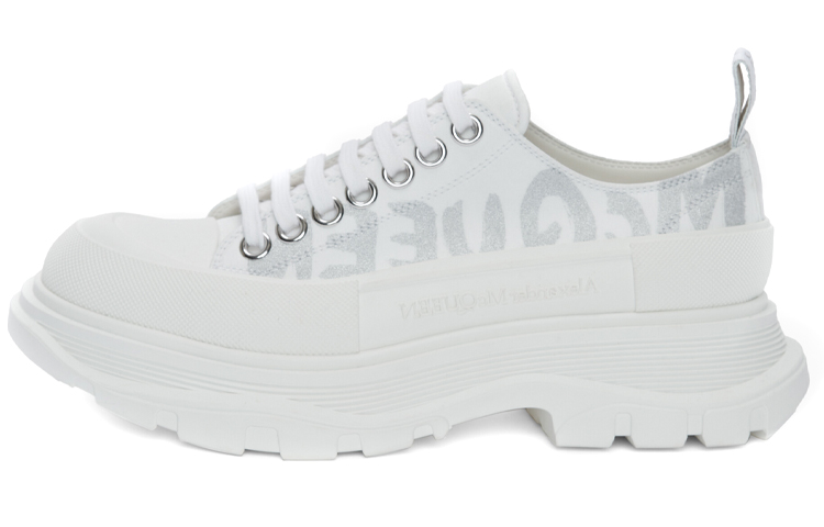 Alexander McQueen Tread Slick Low Lace Up Graffiti White Silver Women's