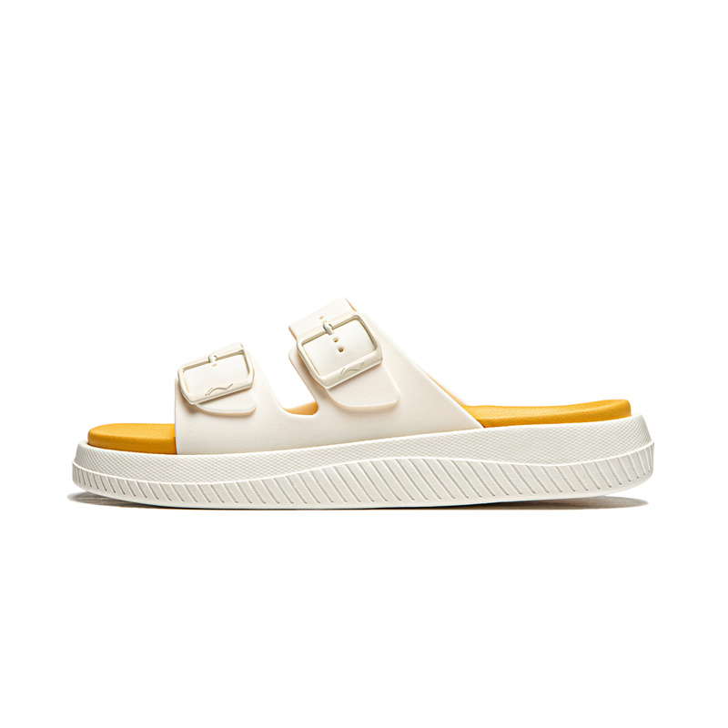 LiNing Slip Resistant Abrasion Resistant Slide Slippers Men's Beige White Yellow