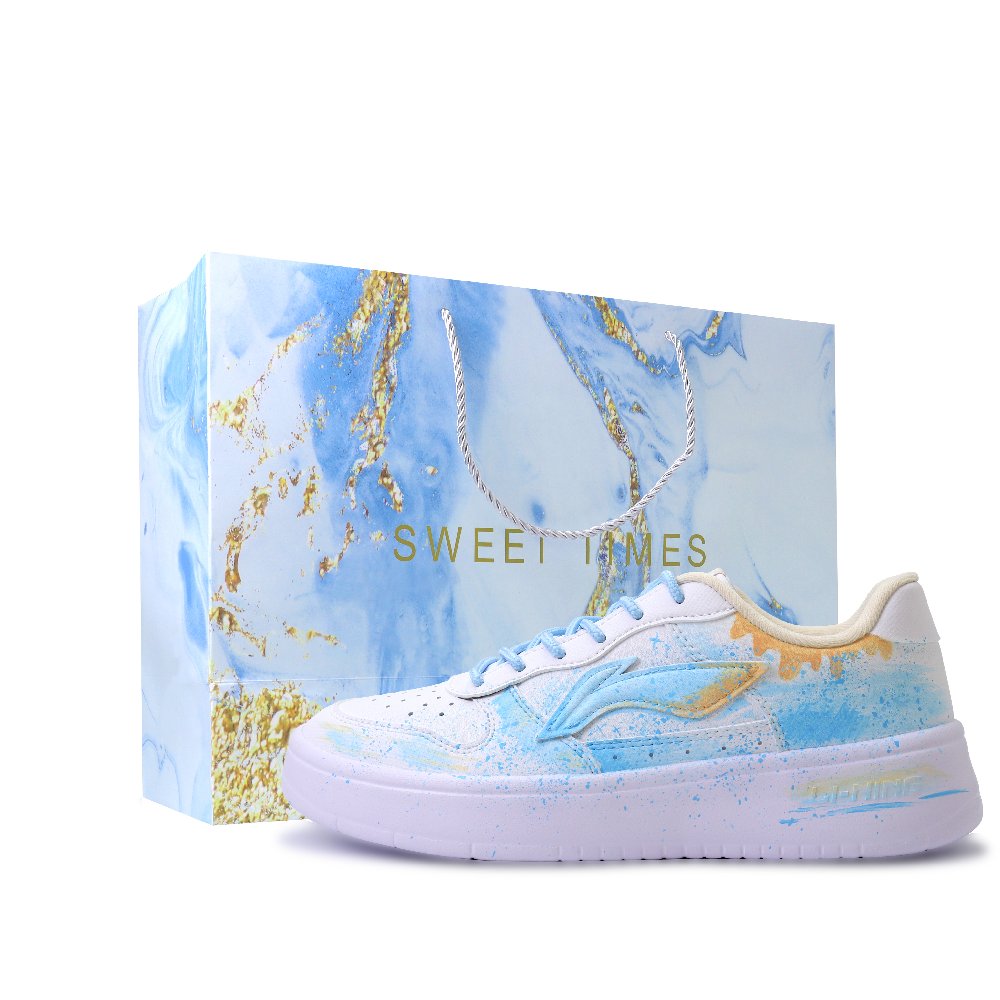 LiNing Pontoon Boats Abrasion Resistant, Lightweight, And Breathable Low Top Skateboard Shoes Unisex White Blue Yellow