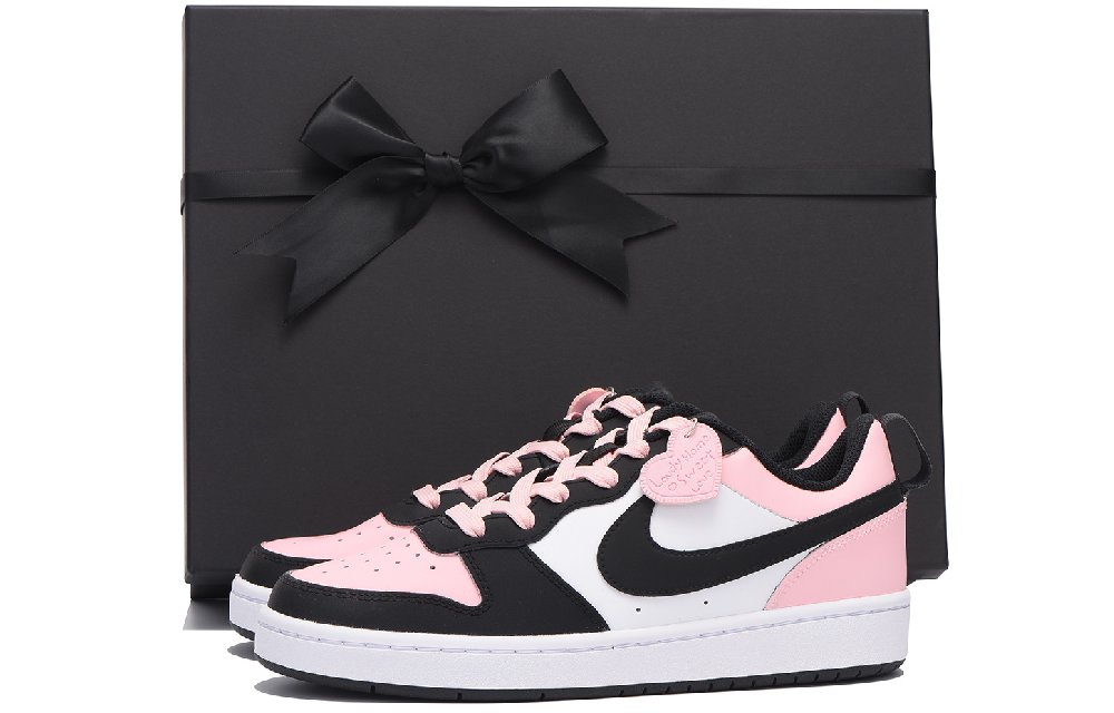 Nike Court Borough Chestnut Slip-Resistant Coverage Low-Top Skateboard Shoes GS Black Pink