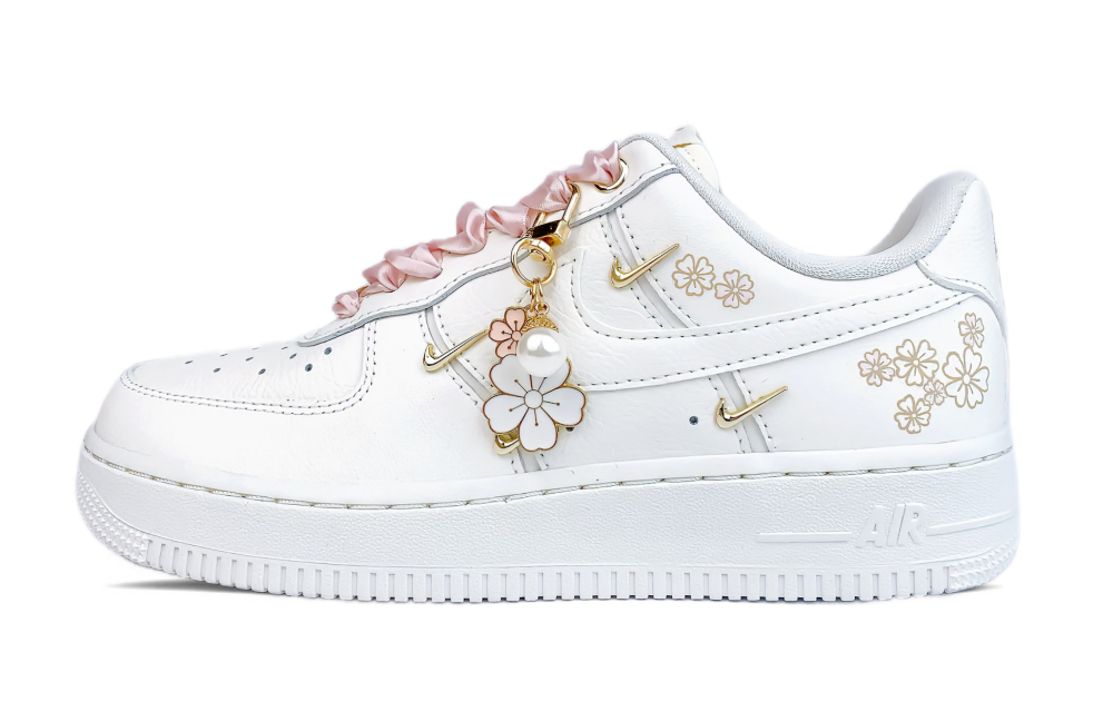 Nike Air Force 1 Abrasion Resistant Low Top Skateboard Shoes Women's White Gold Pink