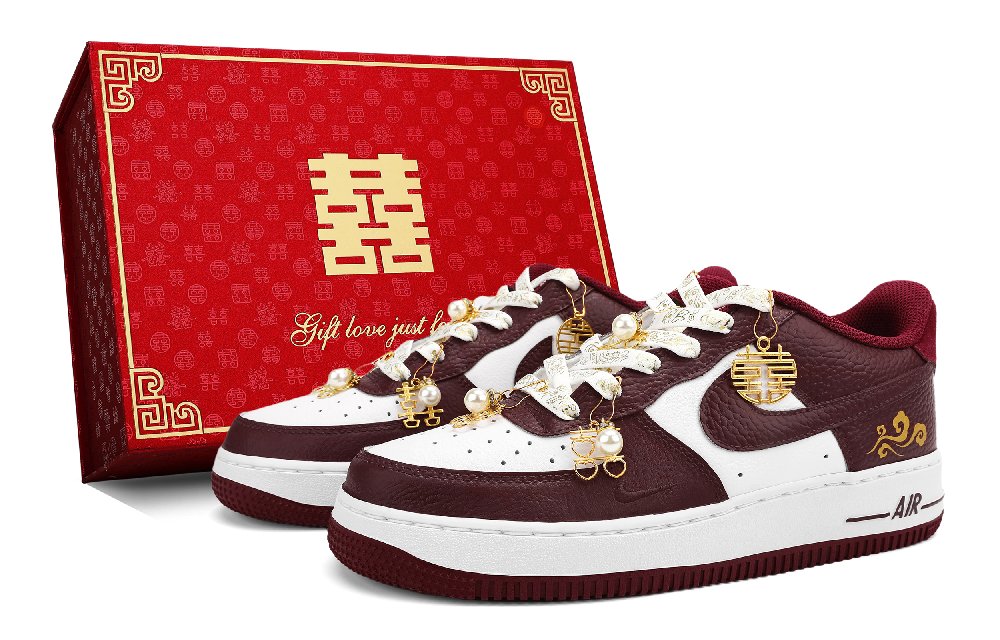 Nike Air Force 1 Low Top Skateboard Shoes Unisex Burgundy