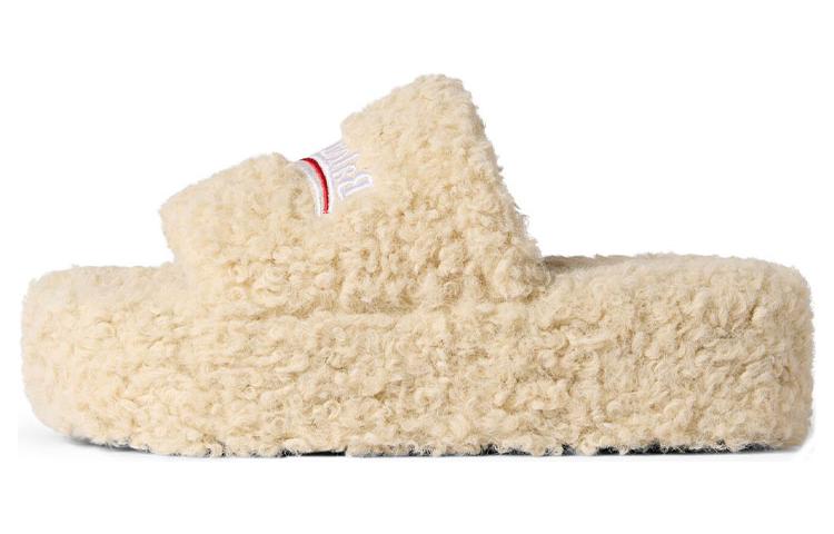 Balenciaga Platform Furry Slides 'Beige' Women's
