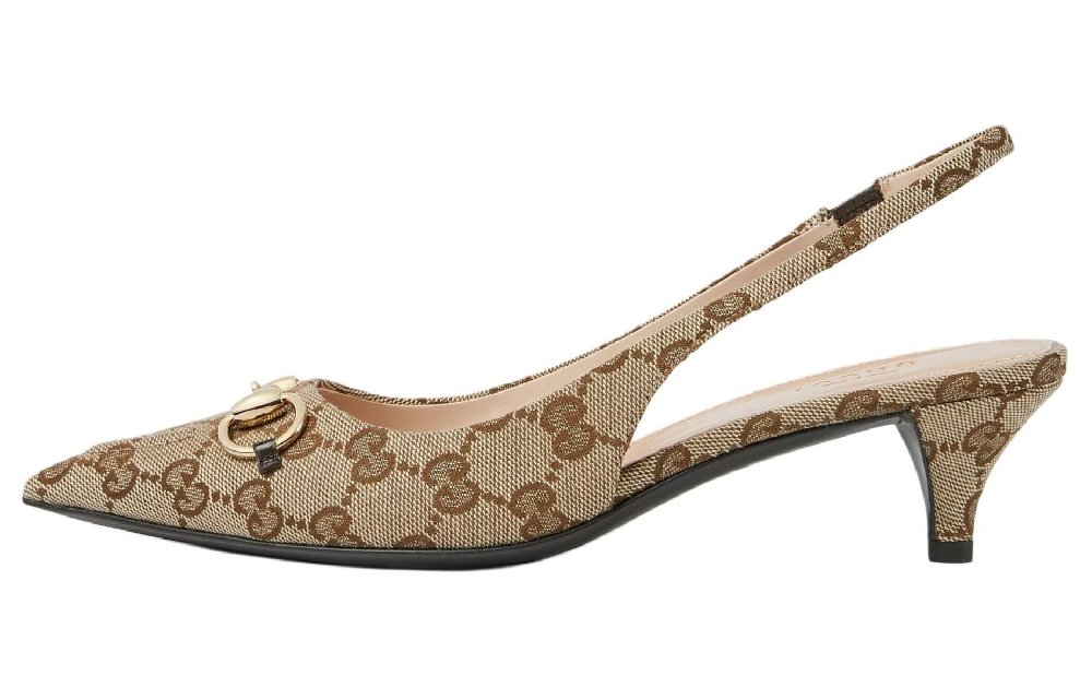 GUCCI Double G 24 Spring And Summer Collection Cone Heel High Heels 4.5cm Women's Brown