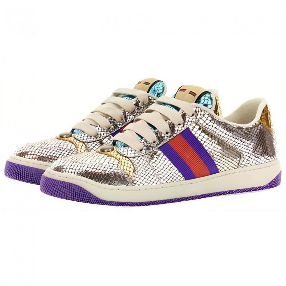 GUCCI Screener Skateboard Shoes Women's Silver Purple
