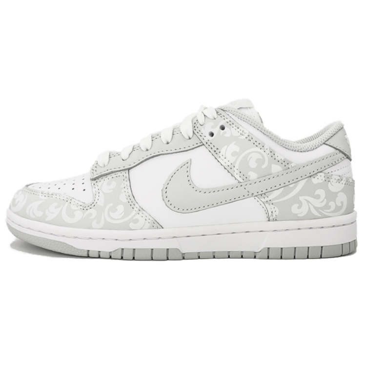 Nike Dunk Entwined Branch, Scroll Pattern Anti Slip Wear Resistant Low Top Skateboard Shoes Unisex Gray White