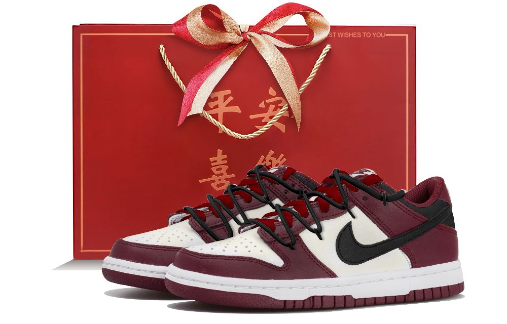 Nike Dunk Anti Slip Wear Resistant Low Top Skateboard Shoes Unisex White Black Red