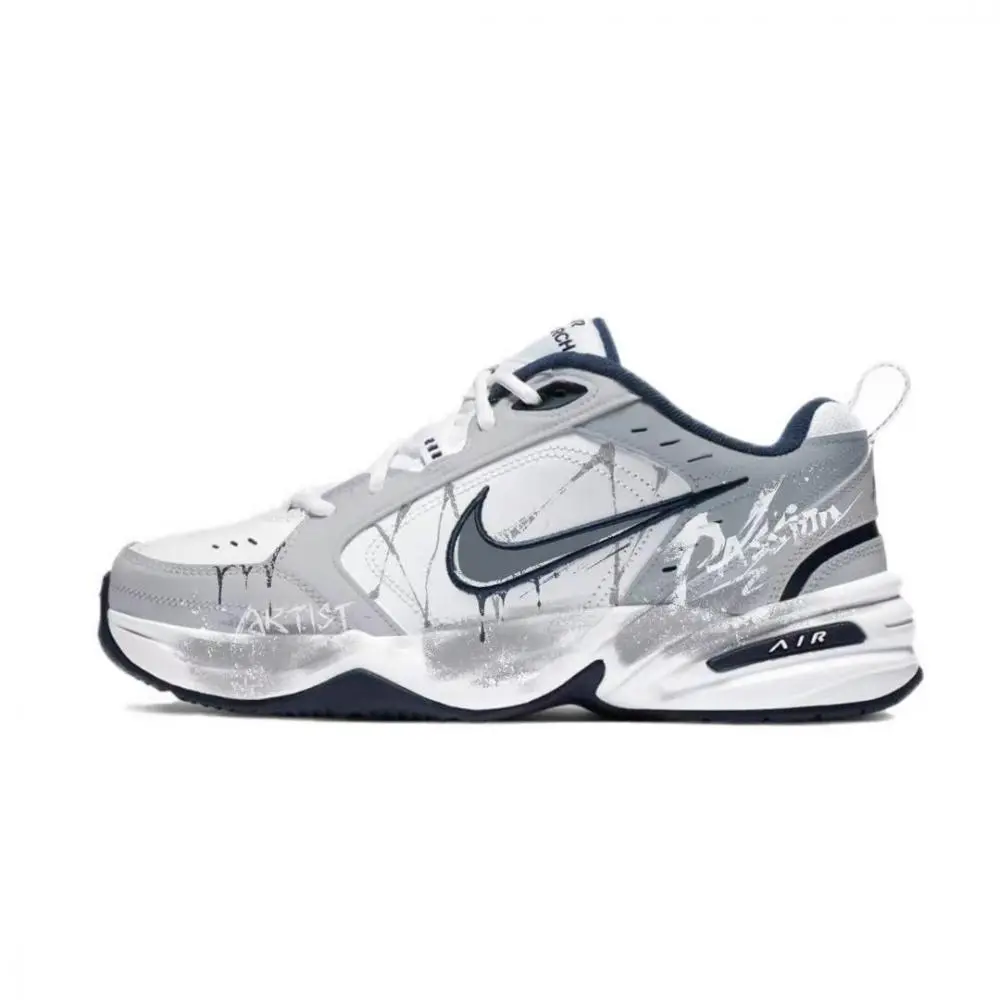 Nike Air Monarch 4 Ink Wash Graffiti Abrasion Resistant Low top Chunky Sneakers Unisex White
