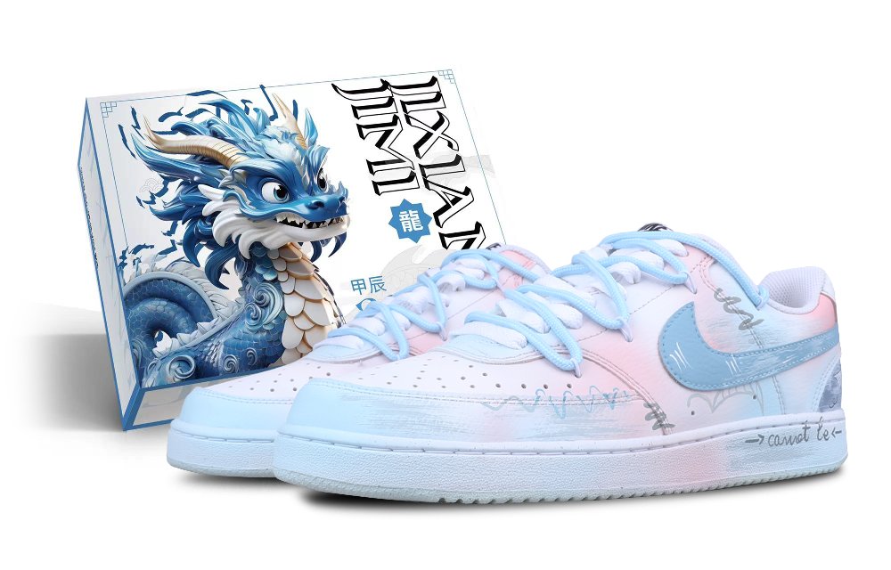 Nike Court Vision 1 Low Anti-Slip And Wear-Resistant Balance Low-Top Skateboard Shoes Men's Pink Blue White