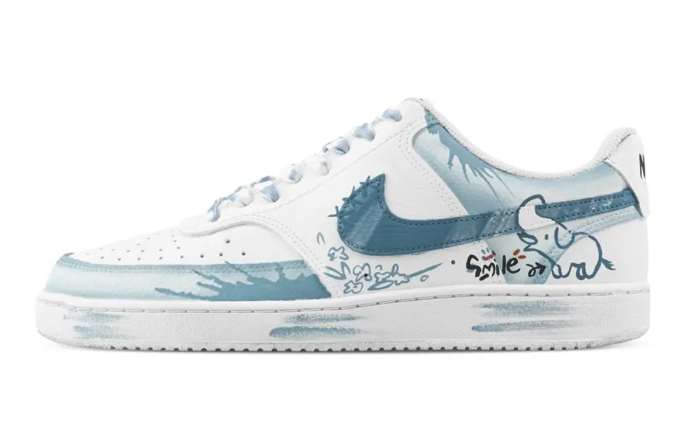 Nike Court Vision 1 Elephant Abrasion Resistant Low top Skateboard Shoes Men's Cyan White