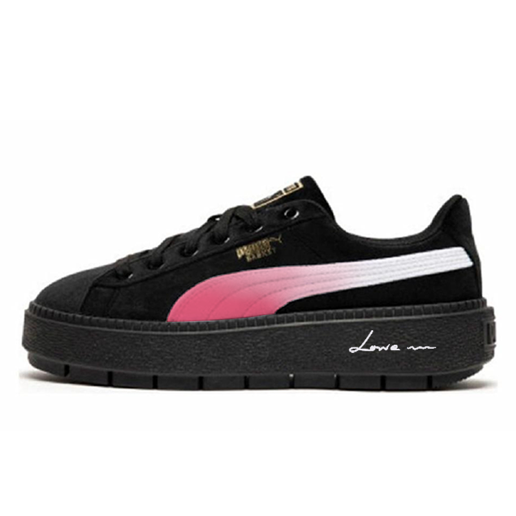 PUMA Platform Trace Anti Slip Wear Resistant Low Top Skateboard Shoes Women's Black White Pink