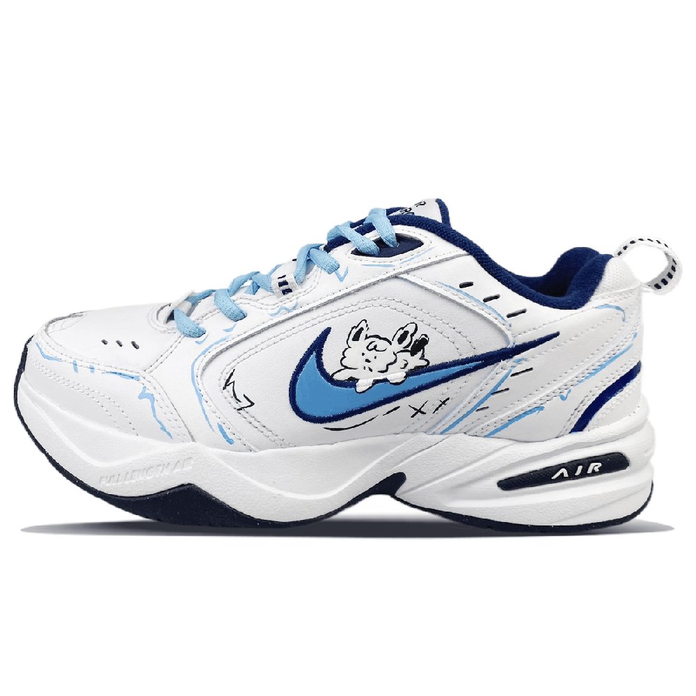 Nike Air Monarch 4 Slip-Resistant Low-Top Chunky Sneakers Unisex White Blue
