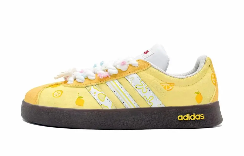 Adidas VL COURT 2.0 Lifestyle Orange Peel Lemon Abrasion Resistant Low top Skateboard Shoes Unisex Yellow
