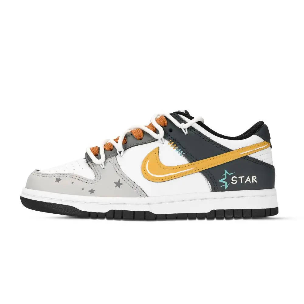 Nike Dunk Black White, Vintage Star Abrasion Resistant Low Top Skateboard Shoes Unisex Orange Yellow Black Gray