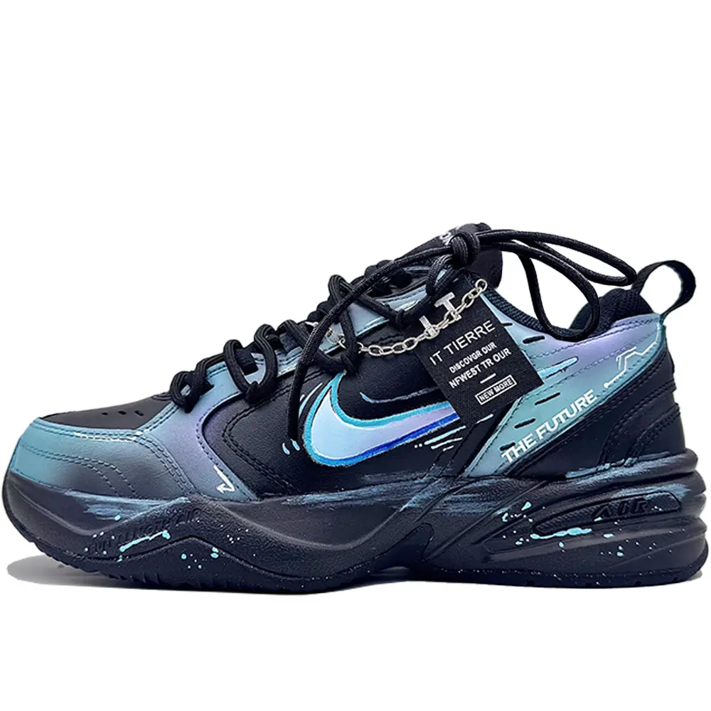 Nike Air Monarch 4 Neon Code Cushioning Low top Chunky Sneakers Unisex Blue Black