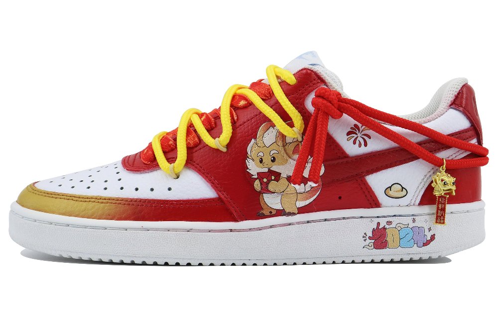 Nike Court Vision 1 Slowpoke Dragon SDS Low-Top Skateboard Shoes Women's Red Yellow