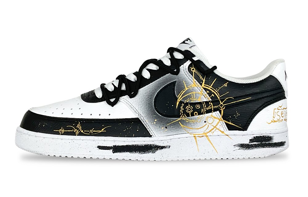 Nike Court Vision 1 Anti Slip Wear Resistant Low Top Skateboard Shoes Men's Black Gold
