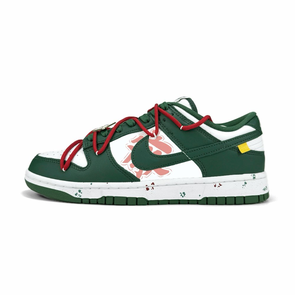 Nike Dunk Black Thistle Island Cat, Wealth Slip Resistant Low Top Skateboard Shoes Unisex White Green Red