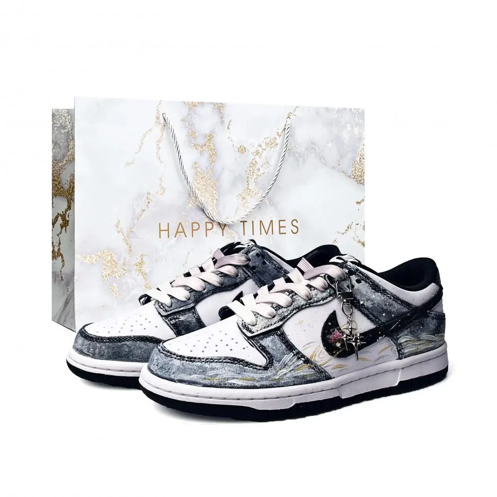 Nike Dunk Galaxy Star Wear resistant And Lightweight Low top Skateboard Shoes Unisex Silver Gray