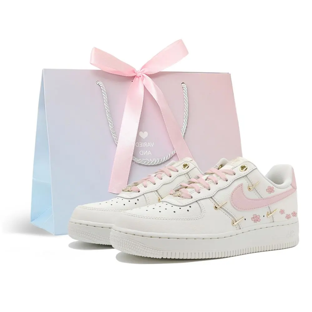 Nike Air Force 1 Cherry Blossom Girlish, Shopping Bag Abrasion Resistant Low top Skateboard Shoes Women's Pink