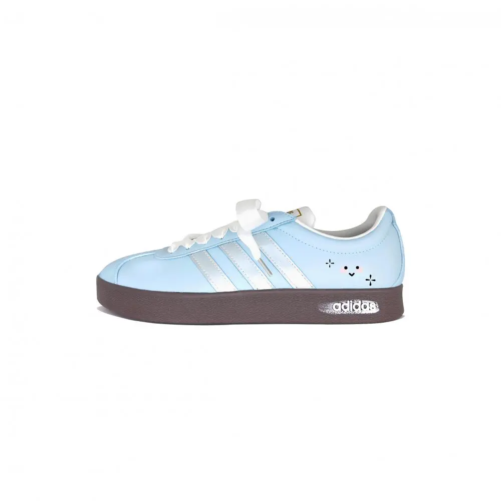 Adidas VL COURT 2.0 Sea Salt Pearl Abrasion Resistant Low top Skateboard Shoes Unisex Light Blue