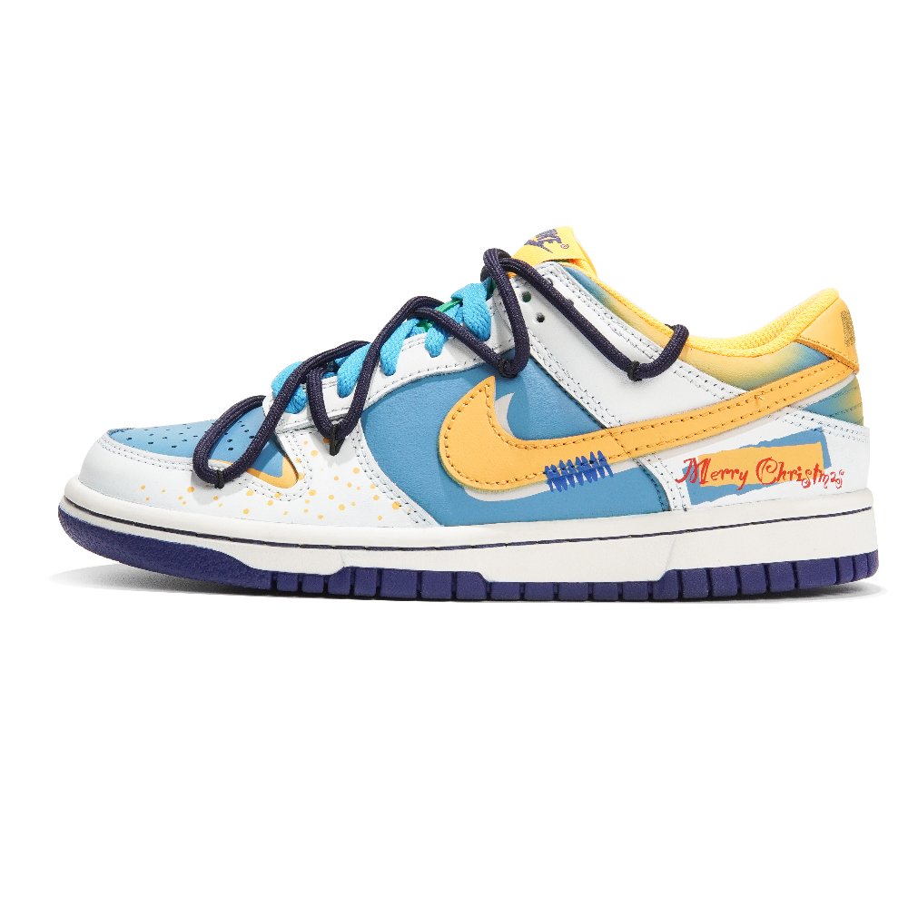 Nike Dunk Low-Top Skateboard Shoes Women's White Blue Yellow