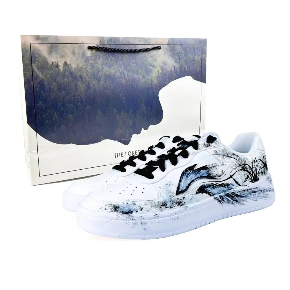LiNing Pontoon Boats Slip Resistant, Abrasion Resistant, Breathable Low Top Skateboard Shoes Unisex White Blue