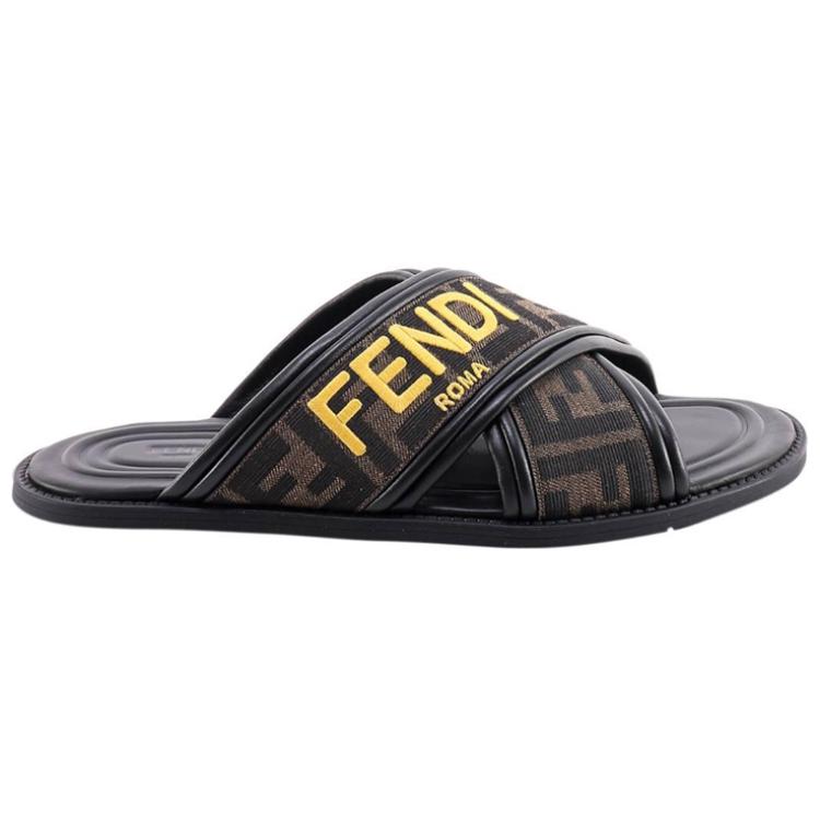 FENDI FF Motif Fabric Slide 'Embroidered Logo - Tobacco' купить в интернет-магазине Yoocart с быстрой доставкой по России.