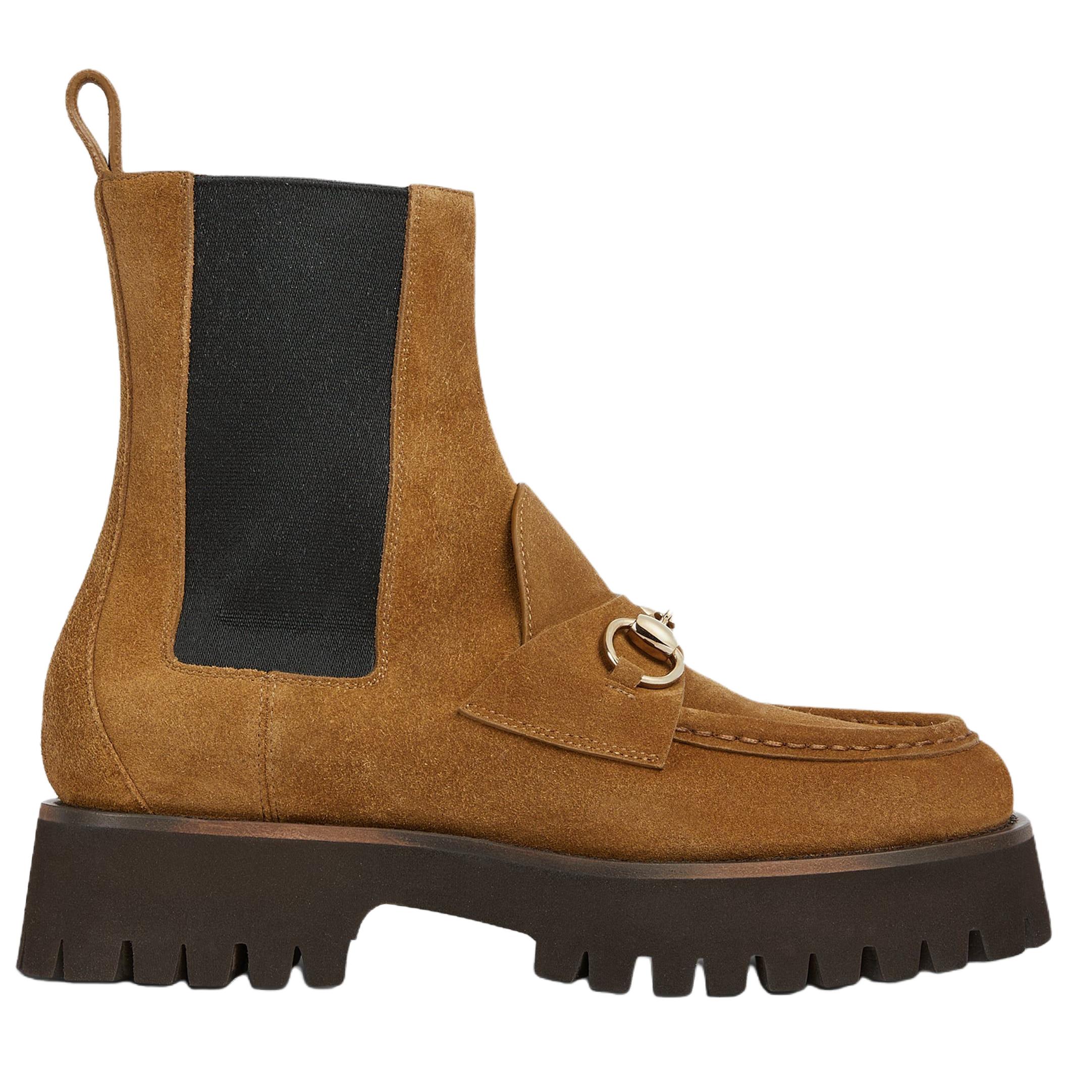 GUCCI Horsebit Short Chelsea Boots 4.5cm Women's Brown