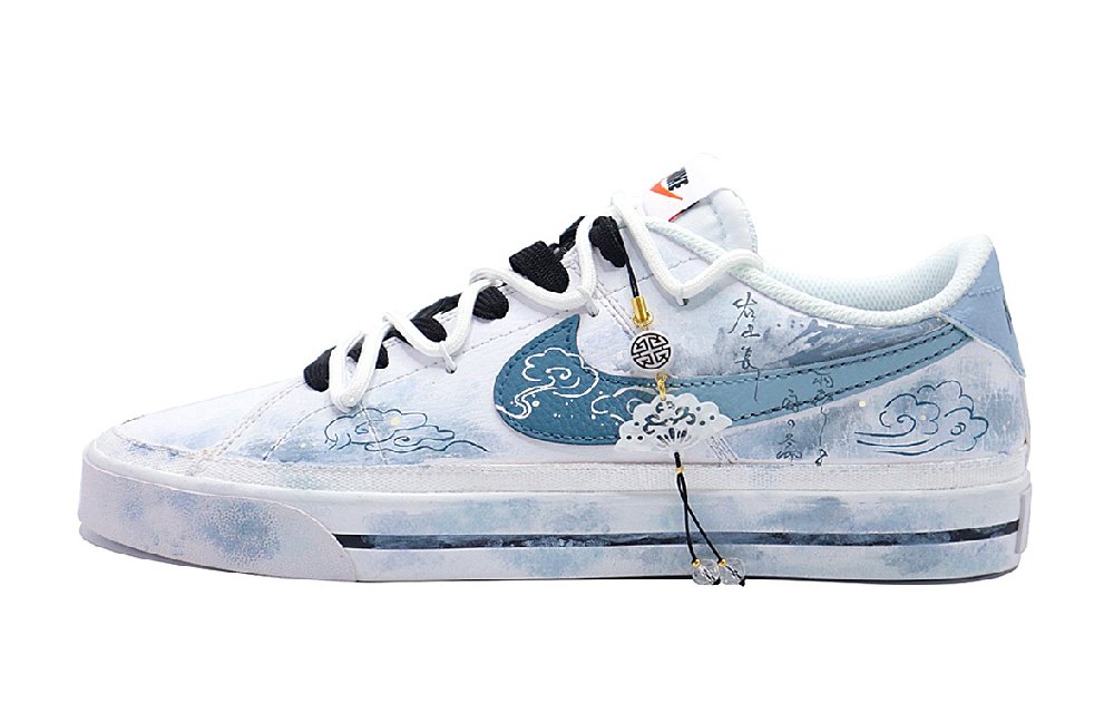 Nike Court Legacy Hidden Cyan Anti Slip Wear Resistant Low Top Skateboard Shoes Unisex White Blue