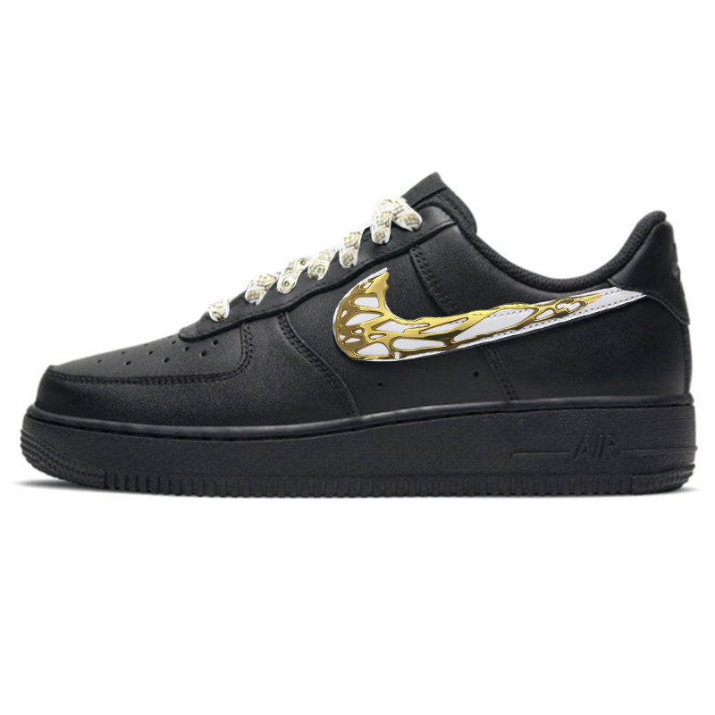 Nike Air Force 1 Wear-Resistant Low-Top Skateboard Shoes Unisex Black Gold