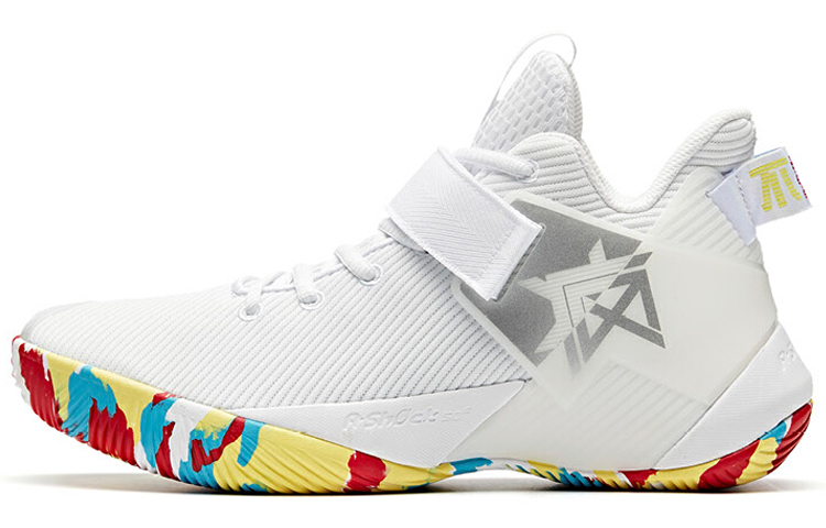 Anta Shock Absorbers With Slip Resistant Features Low Top Basketball Shoes White Yellow Blue