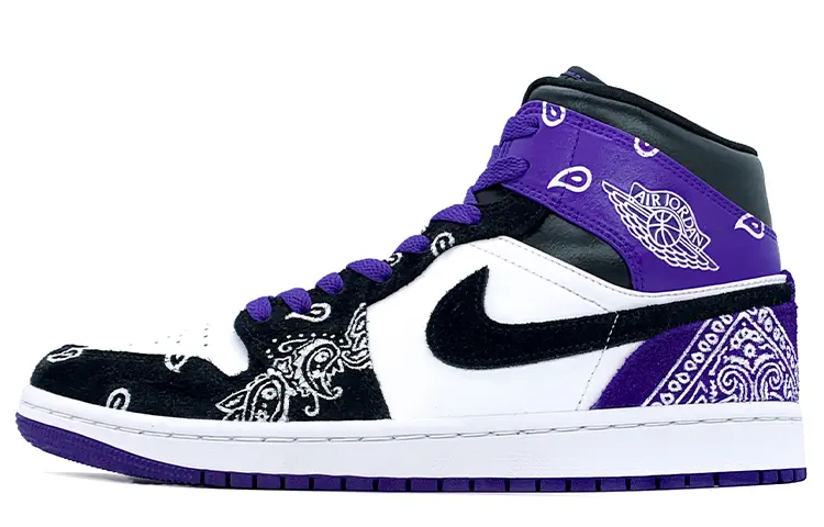 Jordan Air Jordan 1 Mid SE Mid-Top Vintage Basketball Shoes Unisex Black White Purple