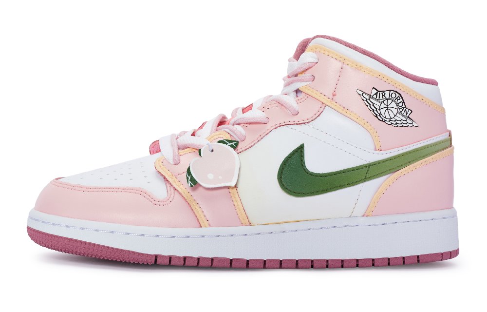 Jordan Air Jordan 1 811 Manufacture Peach Oolong Mid-Top Vintage Basketball Shoes GS Pink White Green