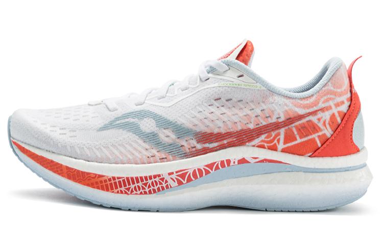 Saucony Shock Absorbers With Slip Resistant Features Low Top Carbon Plate Marathon Running Shoes Unisex White Red