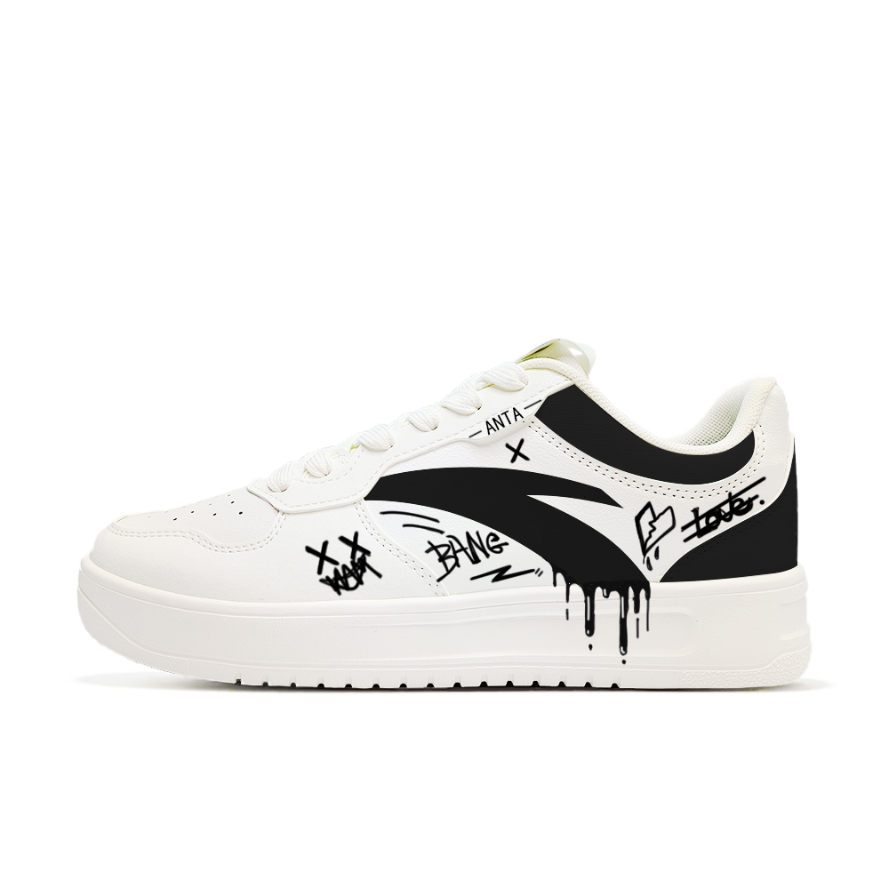 Anta Ink Graffiti Slip-Resistant Cushioning Wear-Resistant Low-Top Skateboard Shoes Men's Black