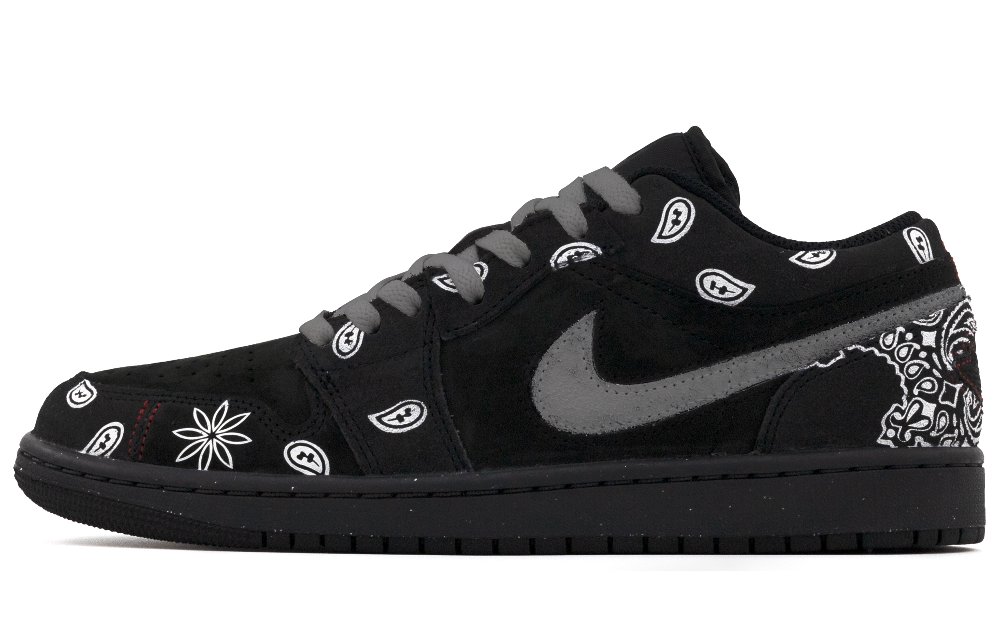 Jordan Air Jordan 1 Anti-Slip Wear-Resistant Low-Top Vintage Basketball Shoes Men's Black White Gray