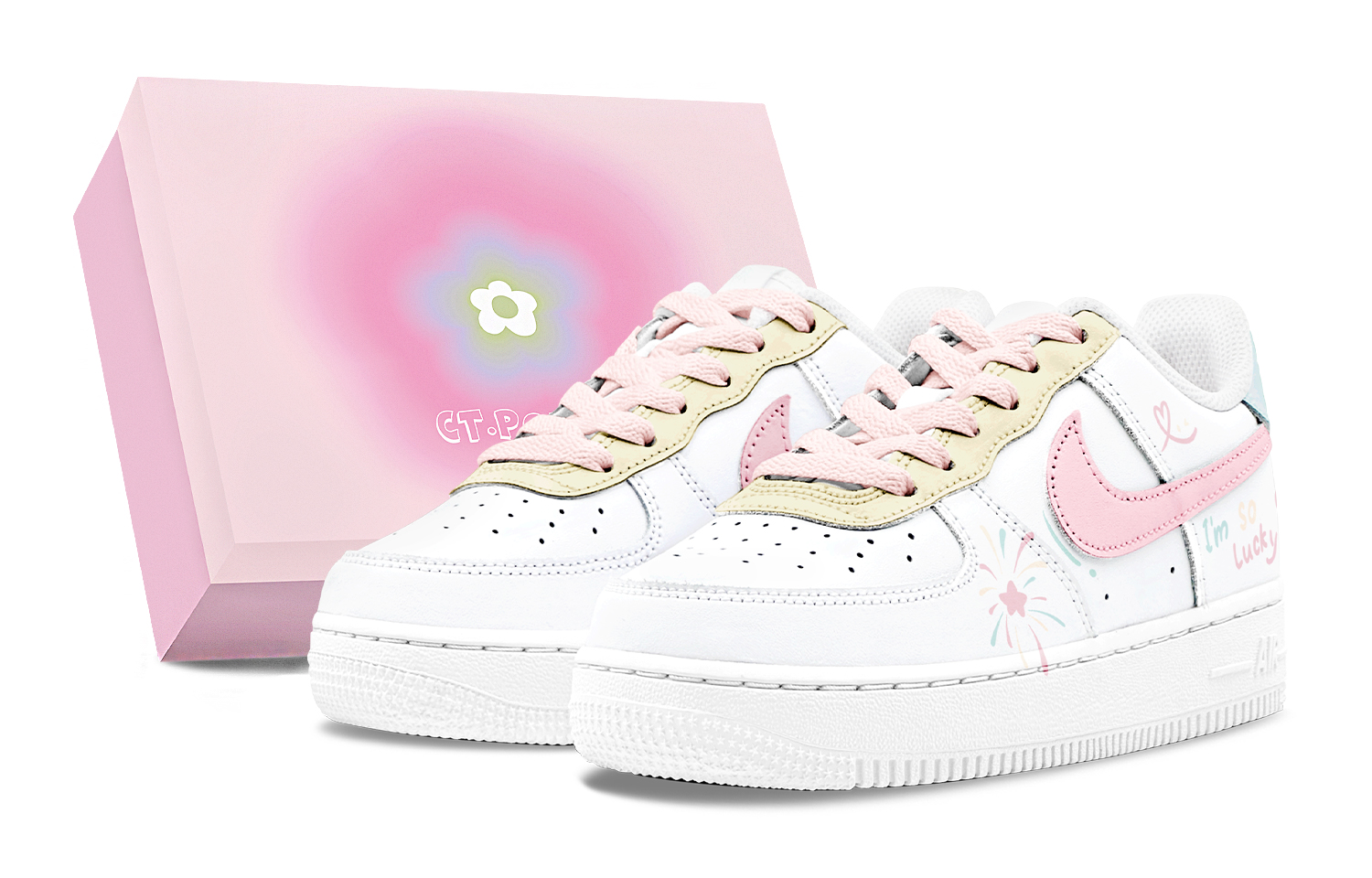 Nike Air Force 1 Abrasion Resistant Low top Skateboard Shoes Women's Blue Pink Yellow