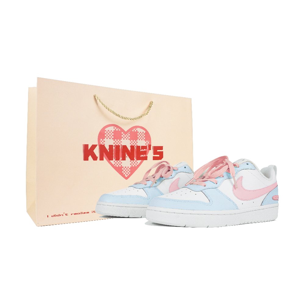 Nike Court Borough Low 2 Jiu Zhi Slip Resistant Cushioning Abrasion Resistant Low Top Skateboard Shoes GS Pink Blue