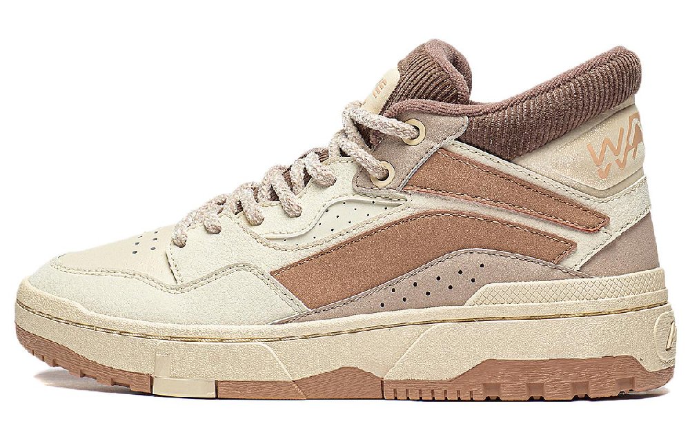 LiNing Wave Slip Resistant Shock Absorbers Mid Top Skateboard Shoes Women's Beige Brown