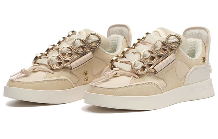 LI-NING 1990 Heavy Pupils Anti-Slip Wear-Resistant Low-Top Skateboard Shoes Women's Ecru